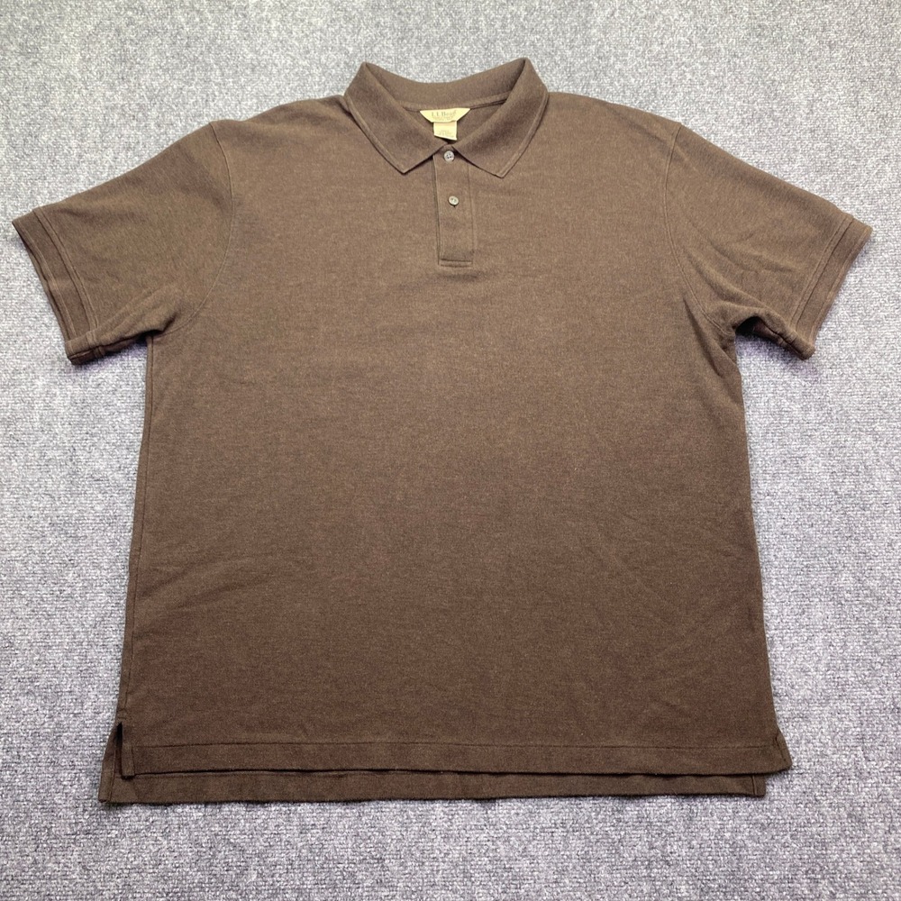 LL Bean Mens XL Brown Double L Polo Shirt Wrinkle Resistant Cotton Short Sleeve